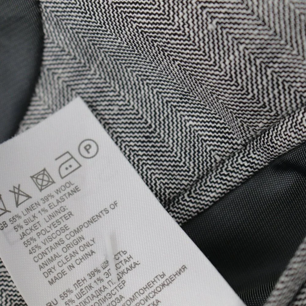 Reiss sport coat men's 40 Linen wool silk herringbone‎ gray patch pockets notch